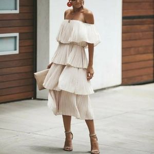 NWT VICI champagne tiered midi dress small